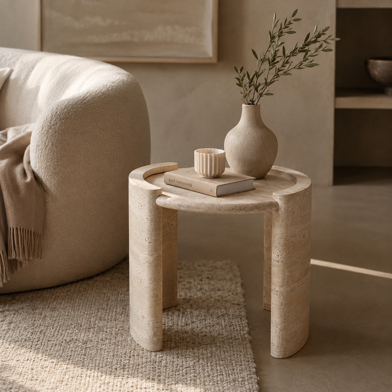 Elvane Travertine Side Table