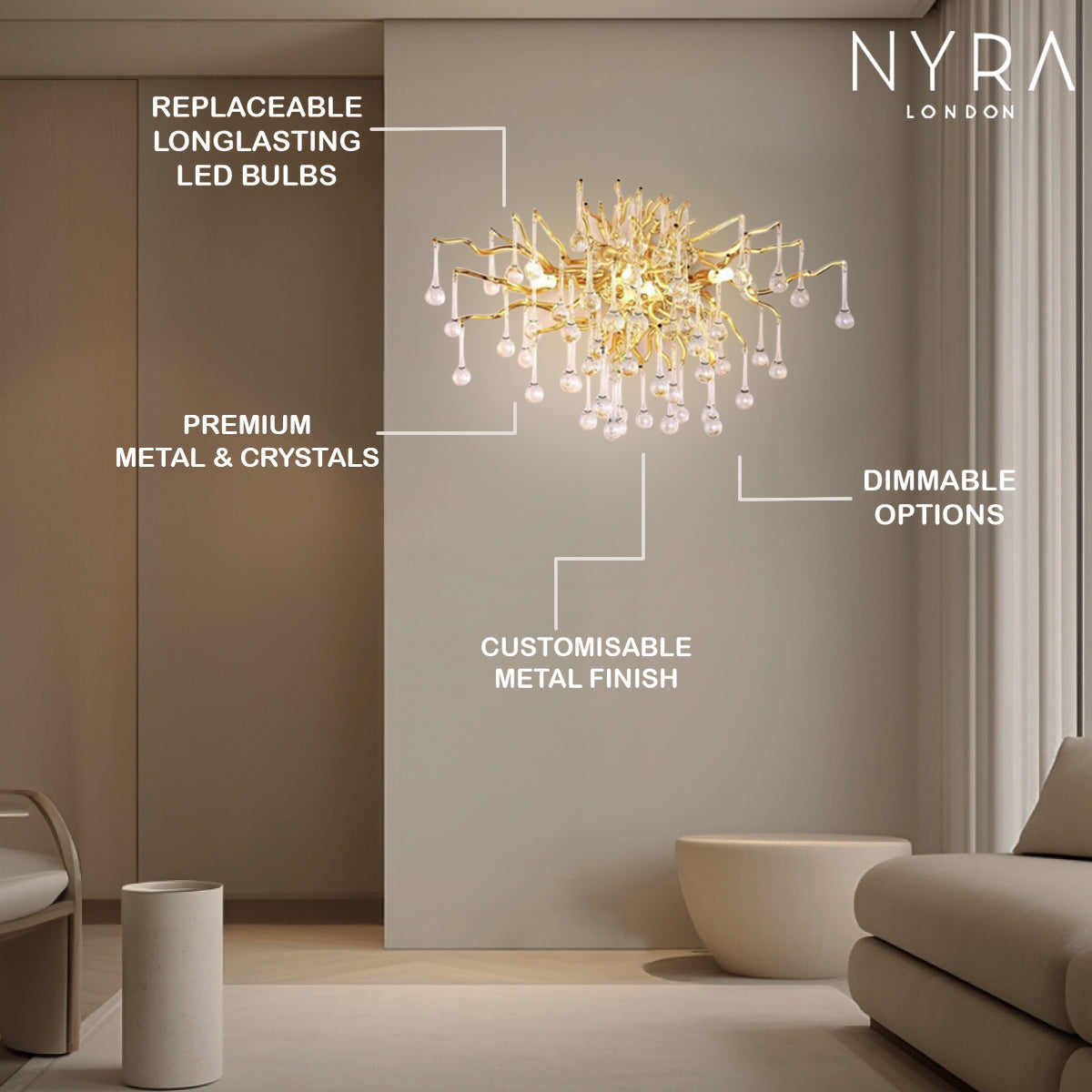 Eystra Crystal Gold Wall Lamp