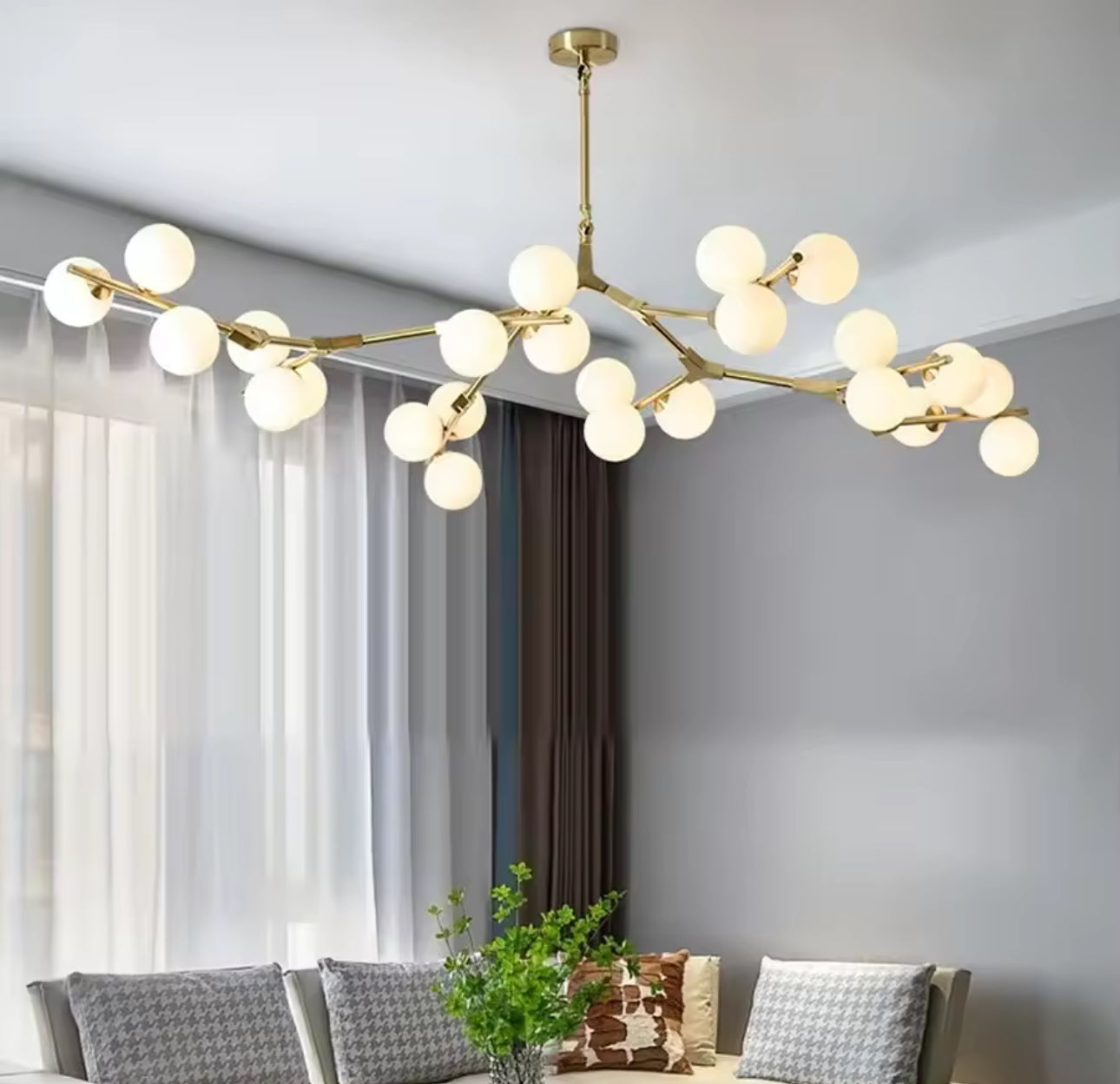 Bespoke Order- Brass Finish 178cm. 24 Globes: H 38CM + Drop x W 135CM x L 180CM