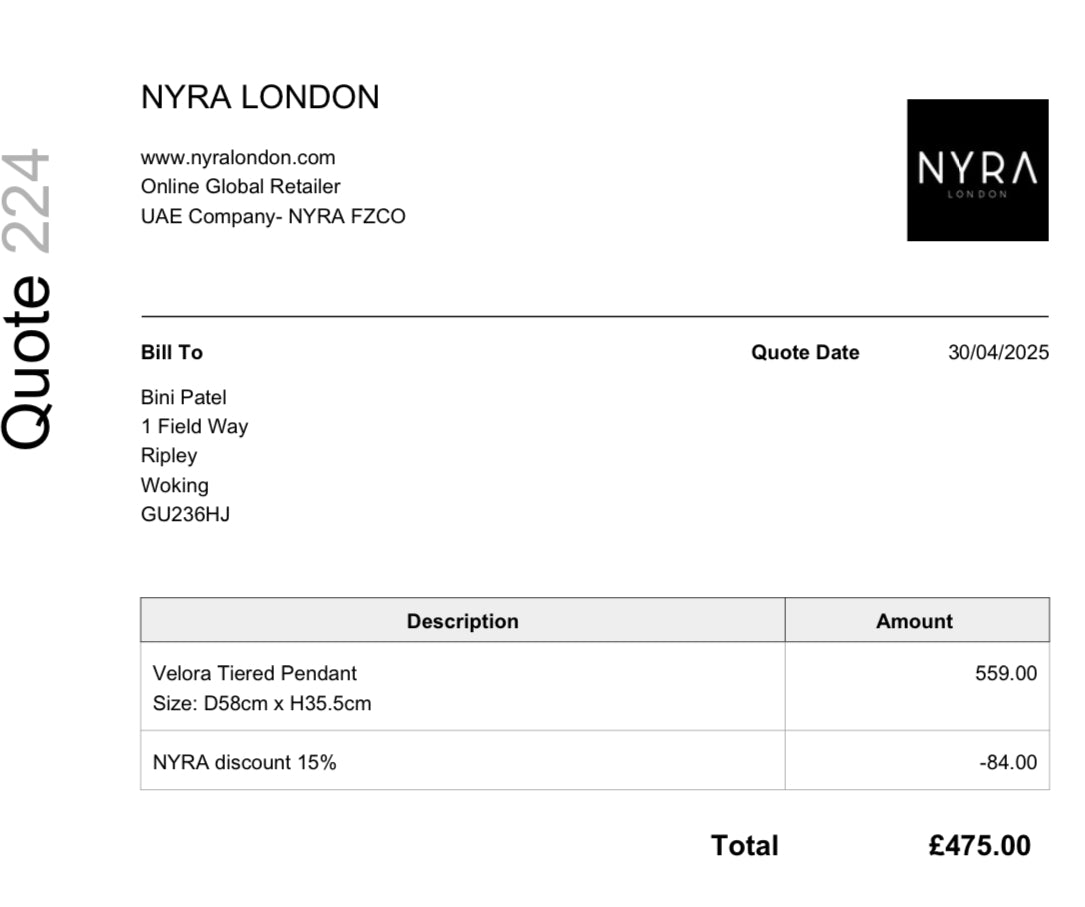 Bespoke invoice - Bini Patel