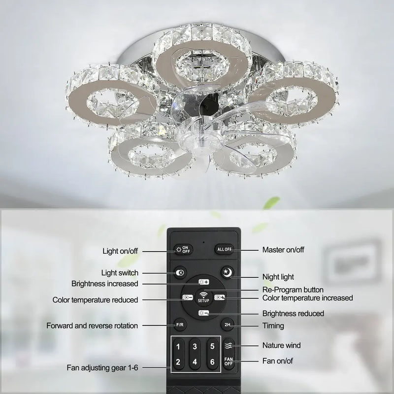 Crystal DC Ceiling Fan With Led Lights Chandelier