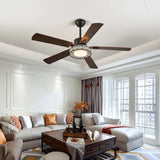 Reversible 52 Inch Wood Finish Ceiling Fan With Dimming Light