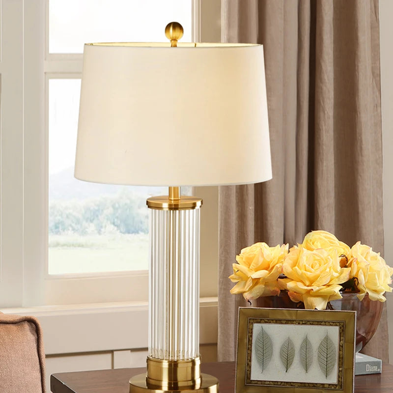 Transparent Glass Rod Cloth Cover Table Lamp
