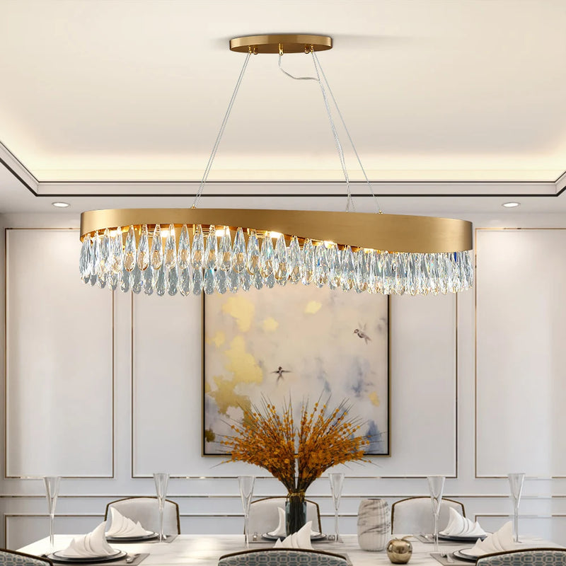 Modern Oval LED Crystal Gold Chandelier