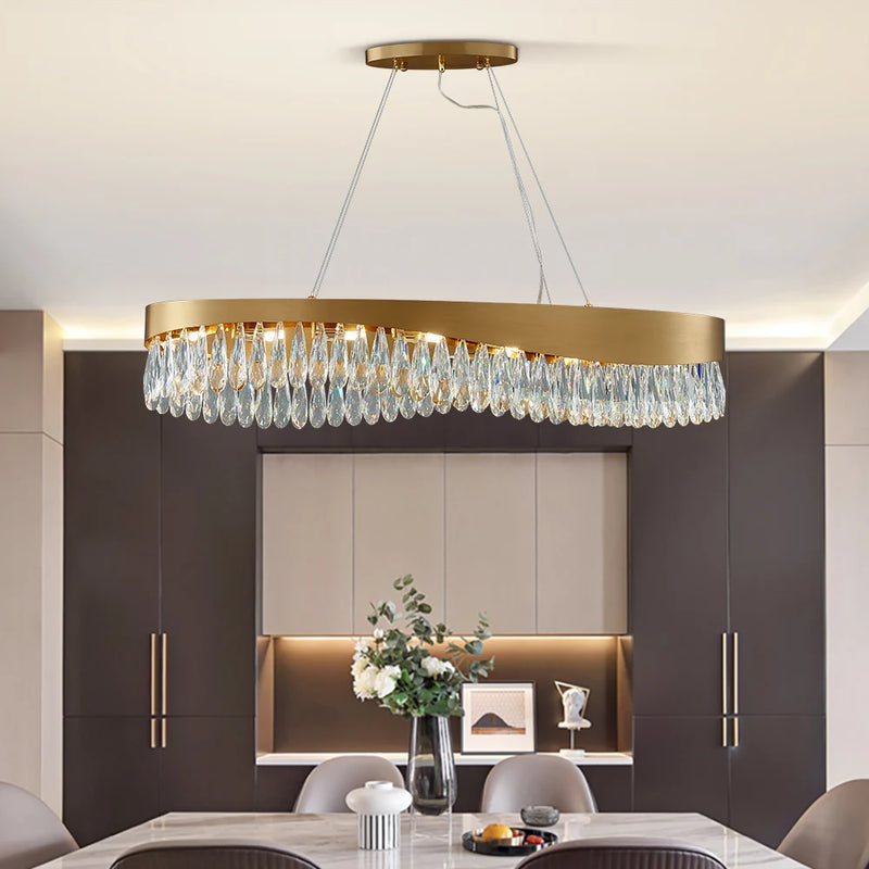 Modern Oval LED Crystal Gold Chandelier