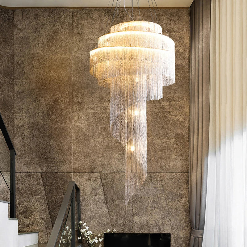 Golden Tassel Spiral Chandelier