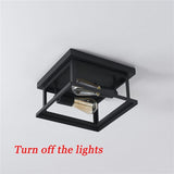 Retro Wrought Iron Square Ceiling Lamp