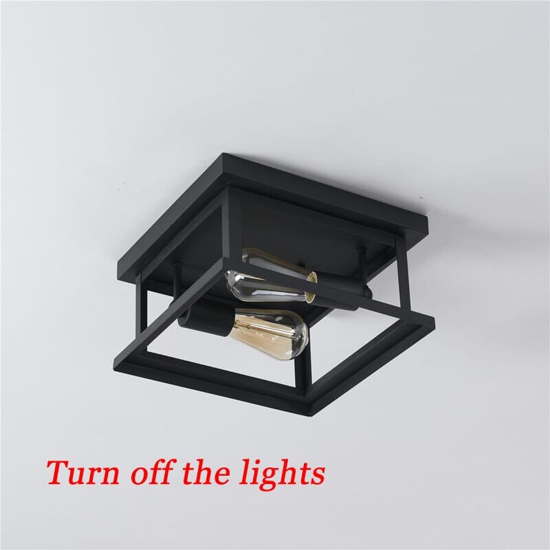 Retro Wrought Iron Square Ceiling Lamp