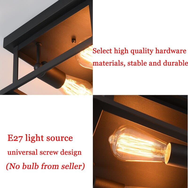 Retro Wrought Iron Square Ceiling Lamp