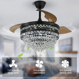 Crystal Black Chandelier Led Smart Ceiling Fan With Light