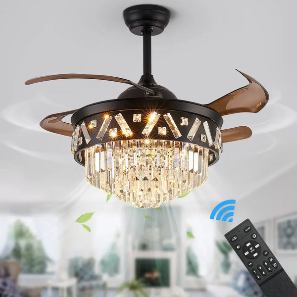 6 Speeds Blade Retractable Remote Control Ceiling Fan With Light