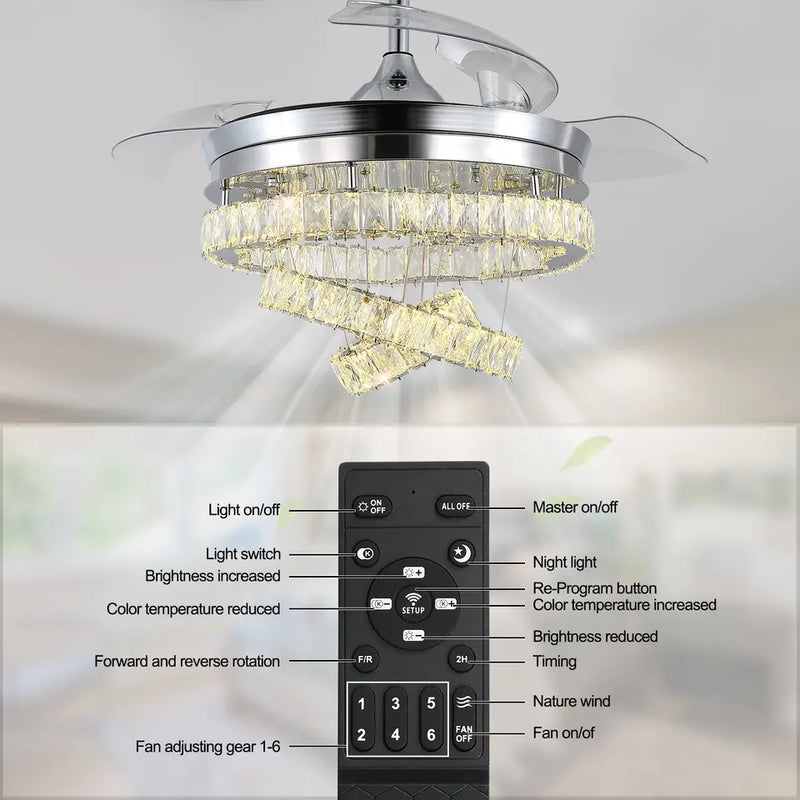 Reversible Intelligent Remote Control Modern Ceiling Fan With Led Light