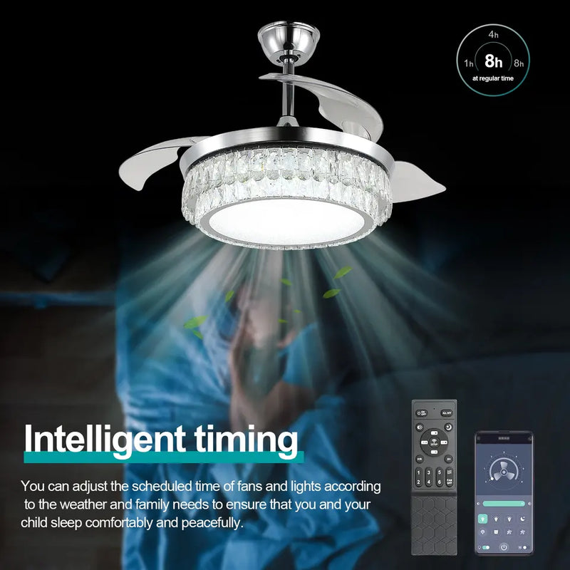 Hidden Blades Intelligent Timing Ceiling Fan With Light