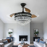 Crystal Black Chandelier Led Smart Ceiling Fan With Light