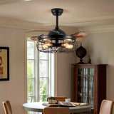 Retro Style Farmhouse Black Ceiling Fan With Light