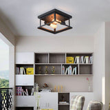 Retro Wrought Iron Square Ceiling Lamp