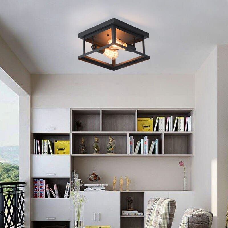 Retro Wrought Iron Square Ceiling Lamp