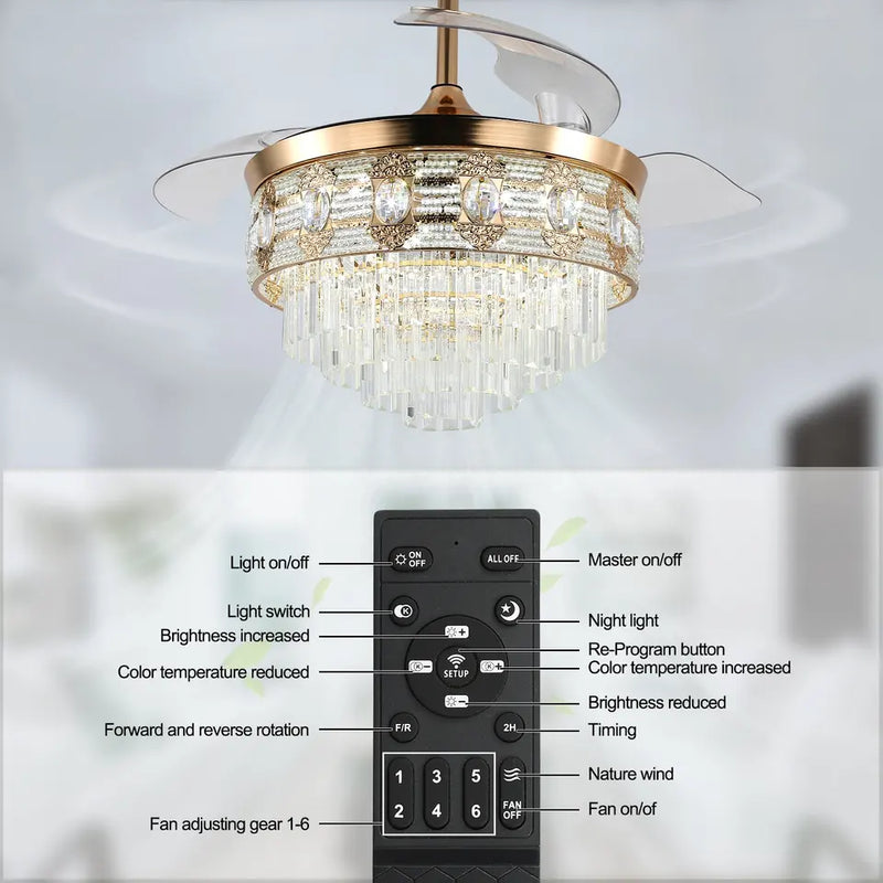 Decorative Intelligent Remote Control Smart Ceiling Fan With Light