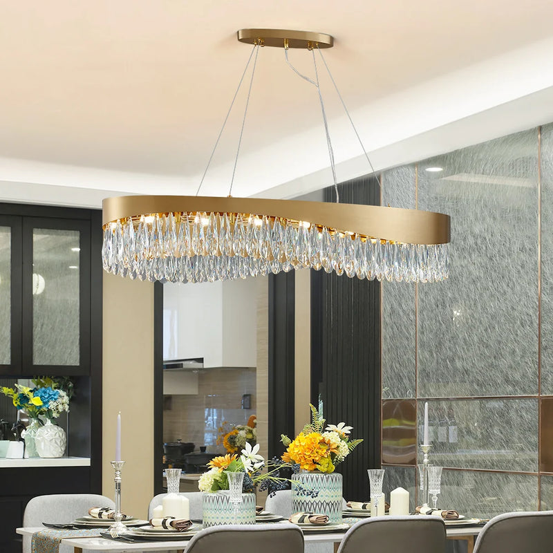 Modern Oval LED Crystal Gold Chandelier