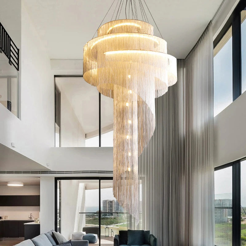 Golden Tassel Spiral Chandelier