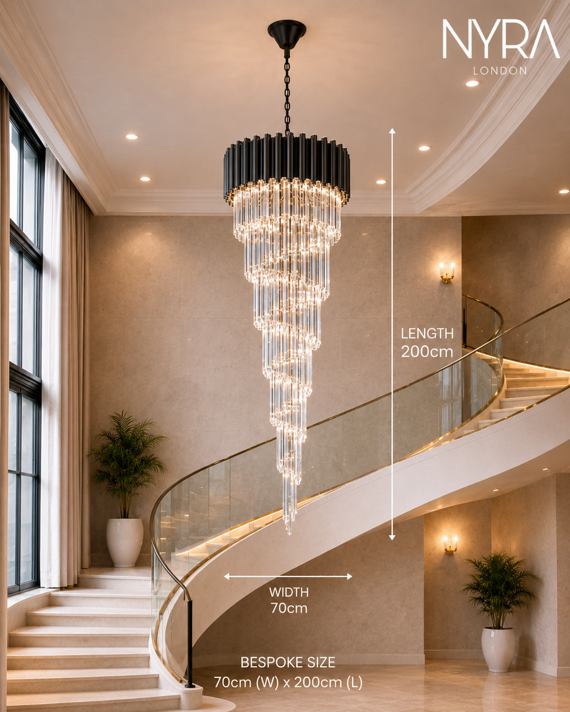 Bespoke chandelier Matte Black Finish Warm light