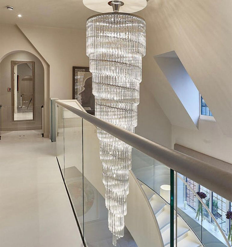 Ahmaad Spiral Crystal Chandelier
Size (D x H): 70cm x 450cm with a
Metal Finish : Chrome silver frame with clear crystals
Dimmable Bulbs 4000k
chain length 25cm