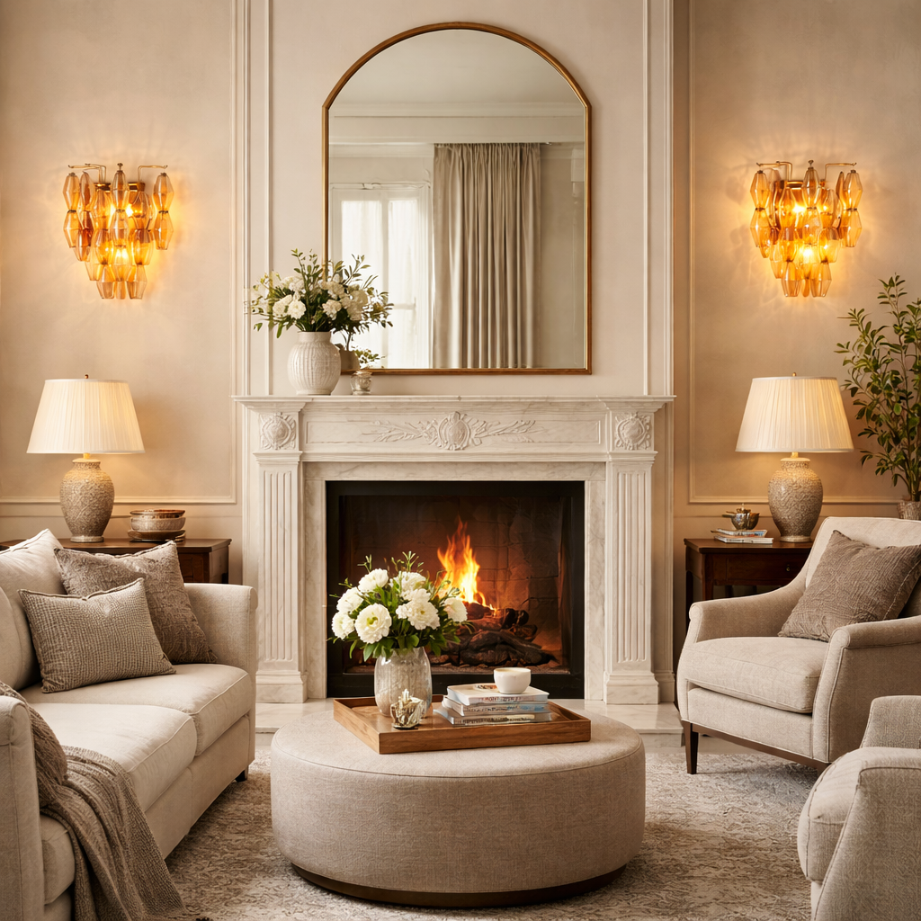 Madelyn Glass Amber Glass Wall Sconce with Living Room