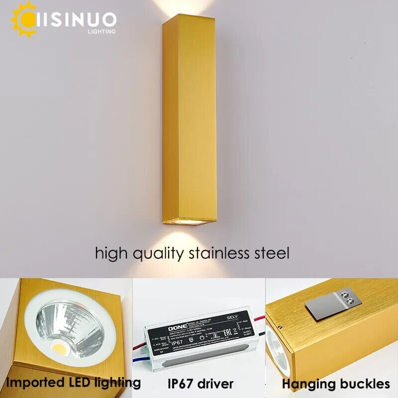 Isinuo Golden Stainless Steel Outdoor Wall Lamp Waterproof