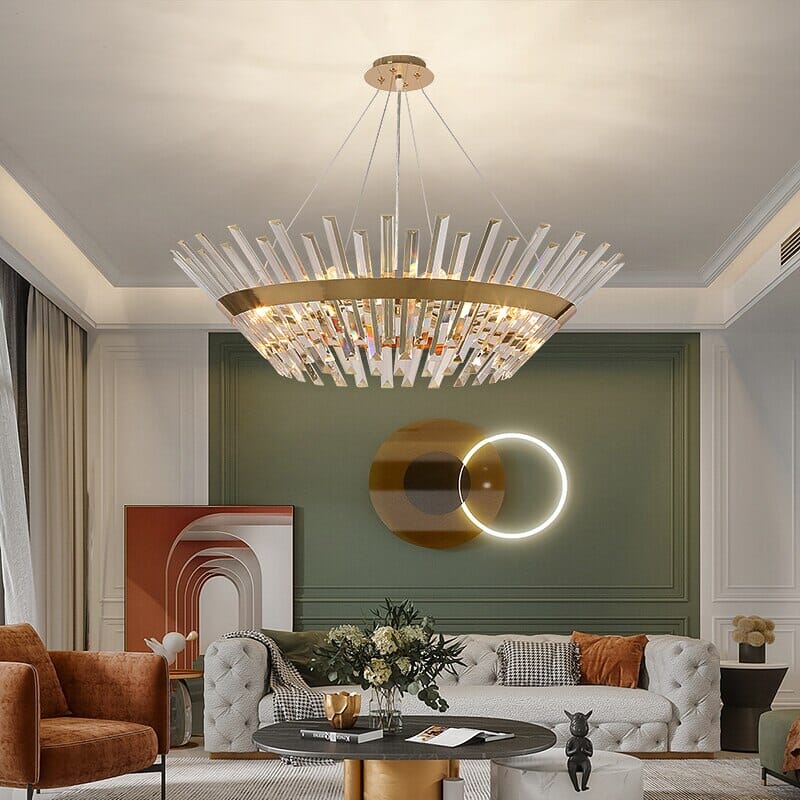 Safia Golden Round Crystal Chandelier