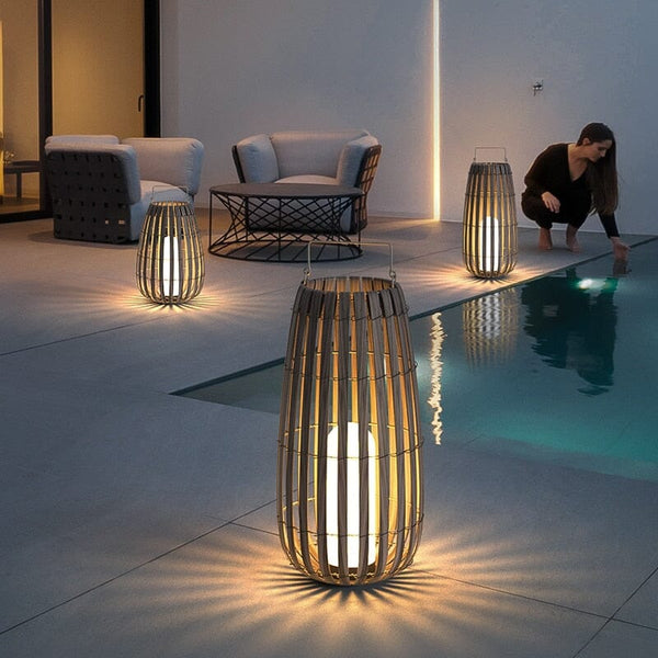 Rattan Portable Lantern LED Lights For Garden