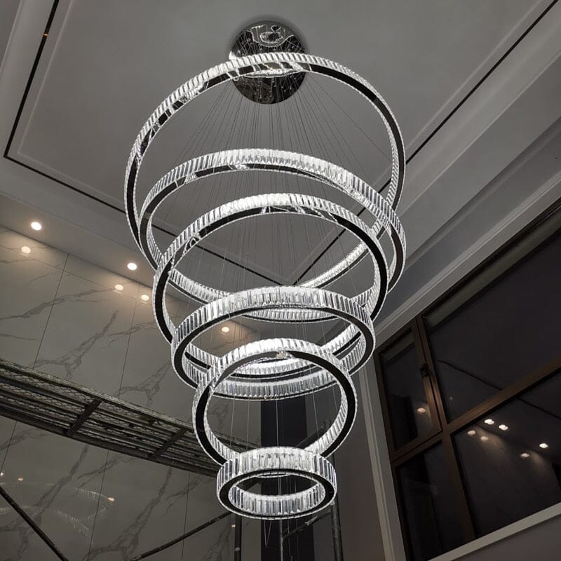 6 Rings Staircase  LED  Gold Crystal Chandelier