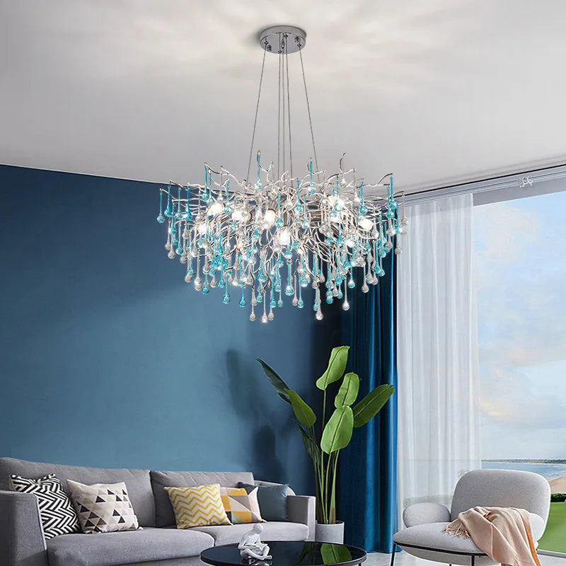 Modern LED Blue Water Droplets Ceiling Chandelier