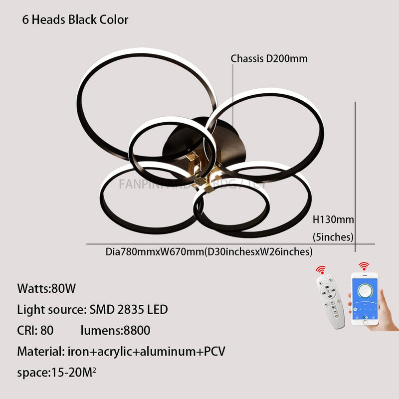 White And Black 4-6 Ring LED Ceiling Light