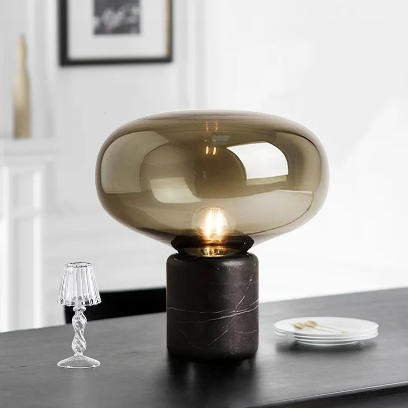 Nordic Designer Glass Mushroom Marble Desk Lamp