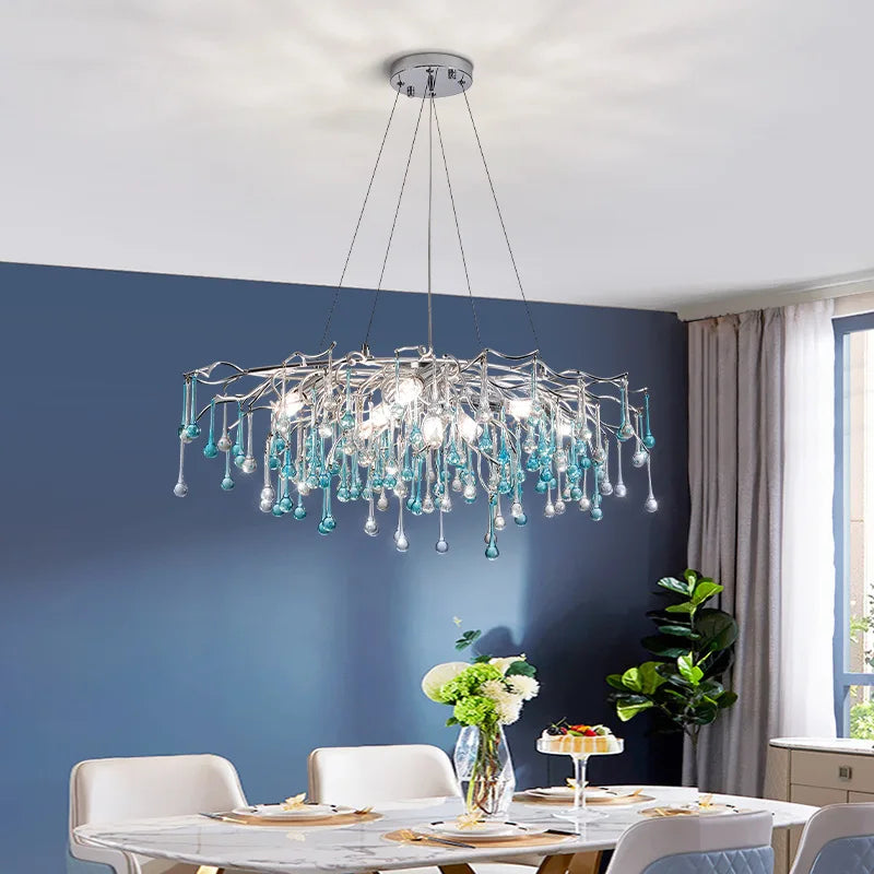Modern LED Blue Water Droplets Ceiling Chandelier