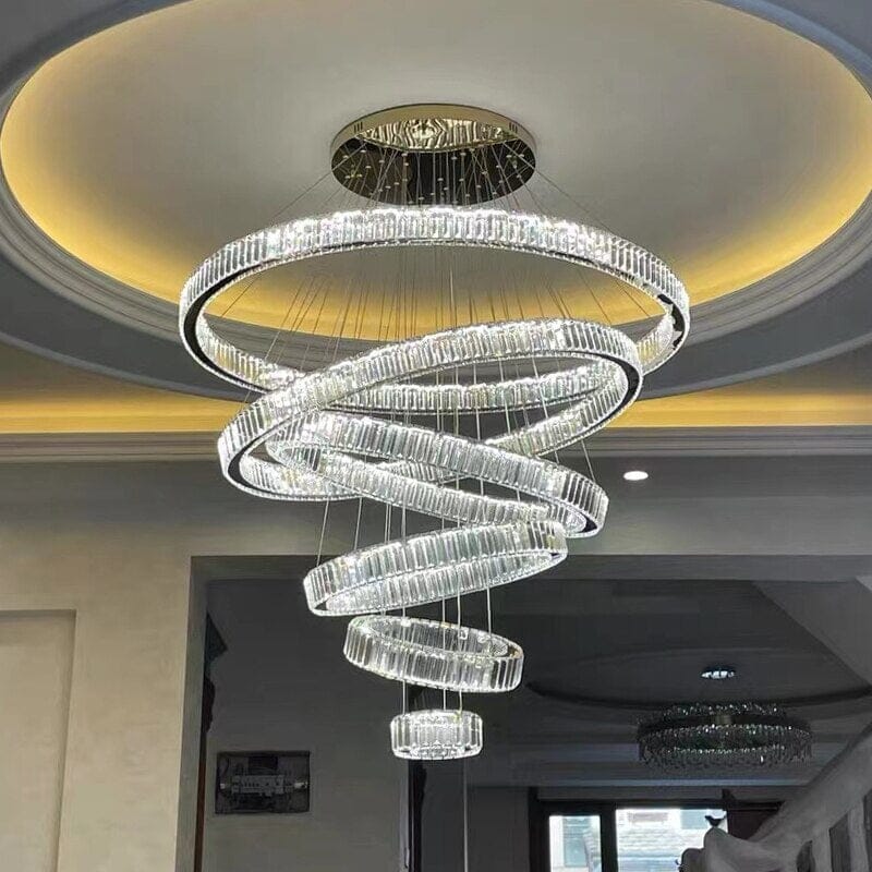 6 Rings Staircase  LED  Gold Crystal Chandelier