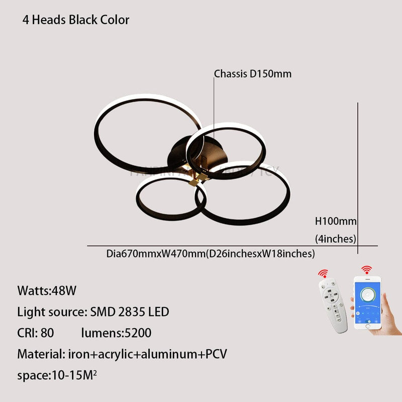 White And Black 4-6 Ring LED Ceiling Light