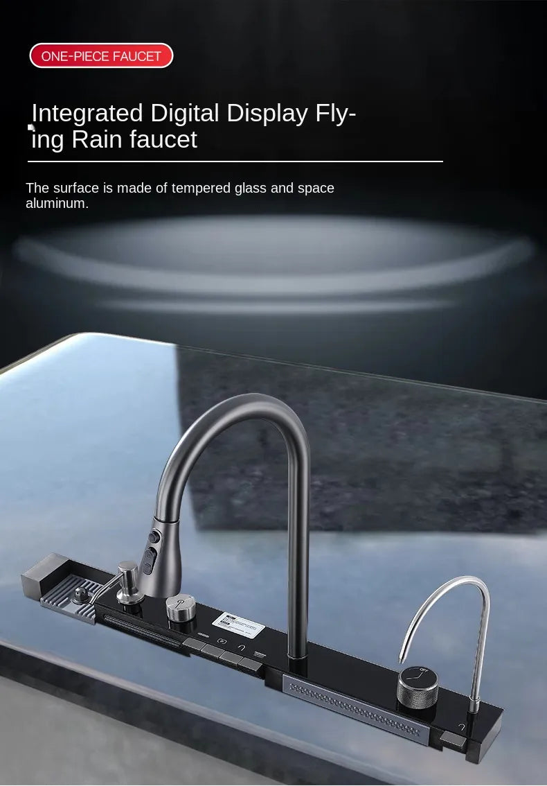 NYRA Stainless Steel Waterfall Kitchen Sink Digital Faucet