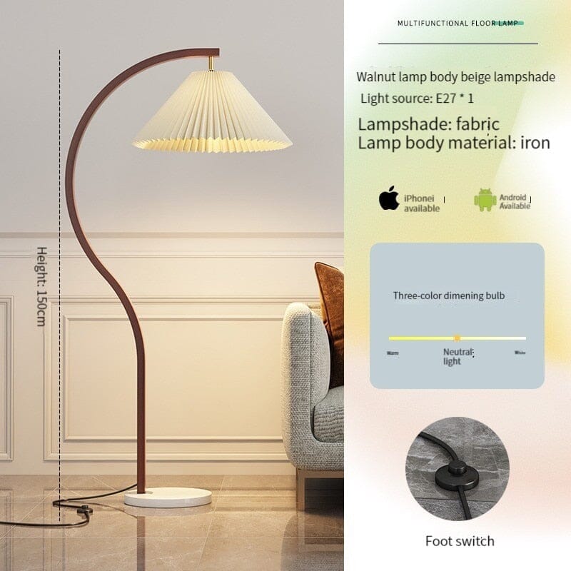 Wooden LED Corner Bedside Floor Lamp