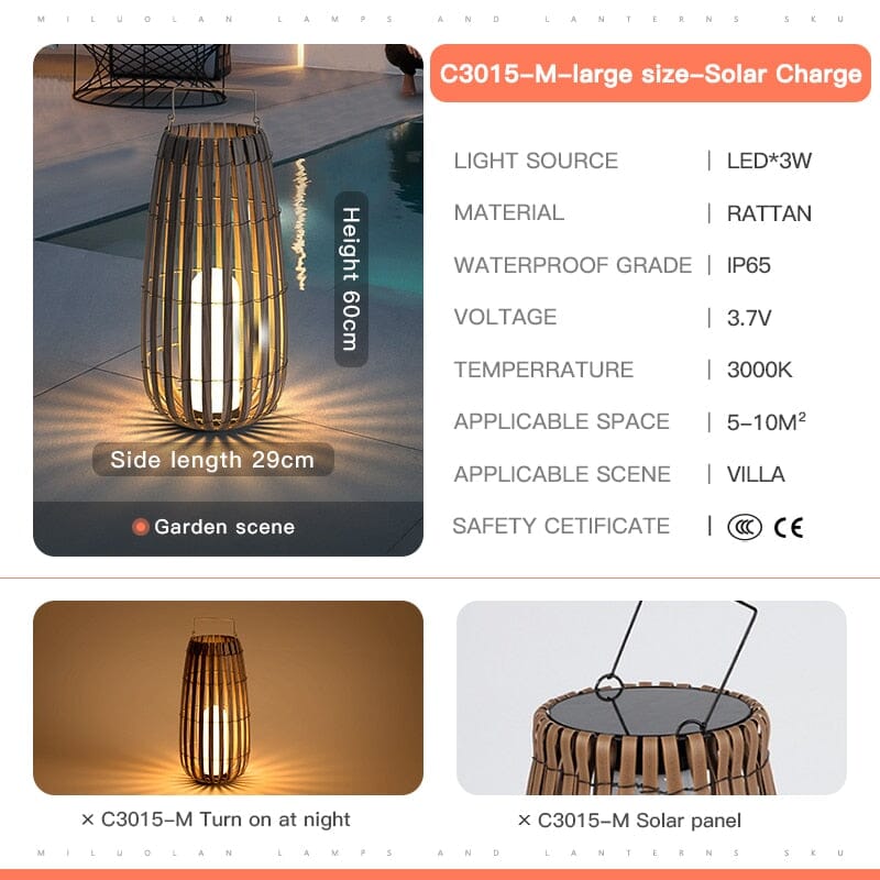 Rattan Portable Lantern LED Lights For Garden