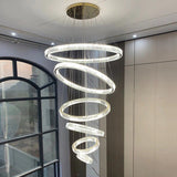 6 Rings Staircase  LED  Gold Crystal Chandelier