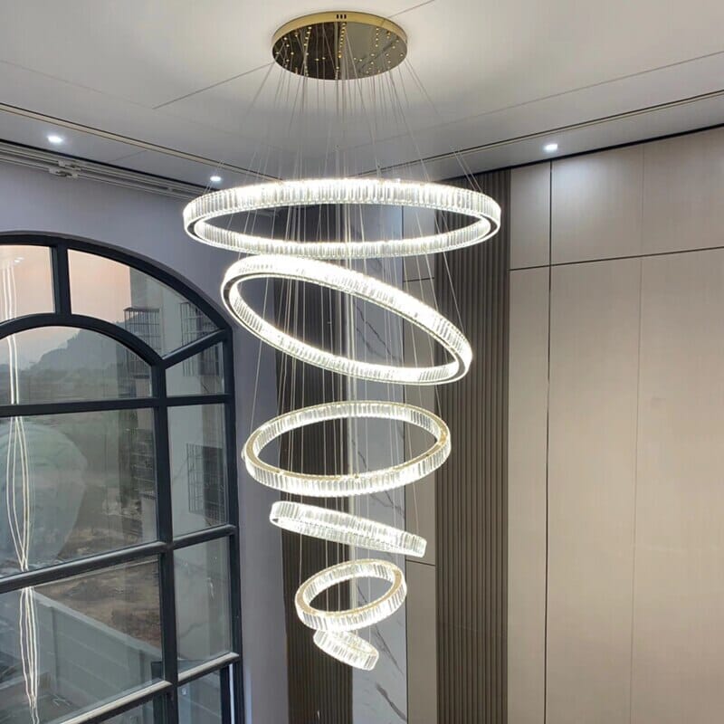 6 Rings Staircase  LED  Gold Crystal Chandelier