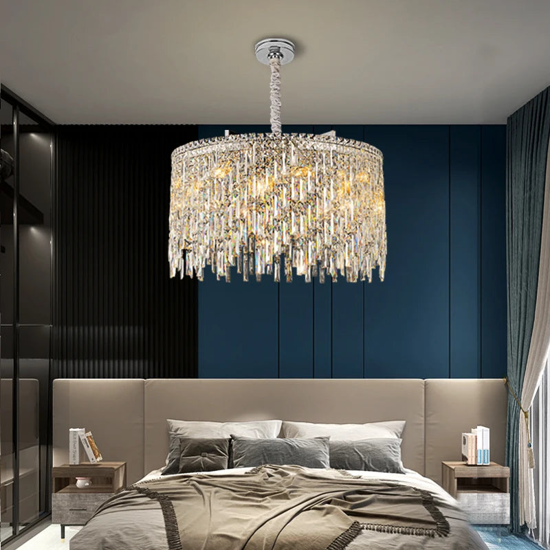 LED Crystal Gold Chrome Hanging Lamp