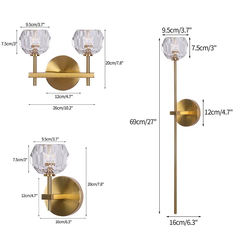 Ebony European Copper Crystal Wall Lights