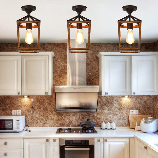 Wood Grain Metal Semi Embedded Ceiling Lights