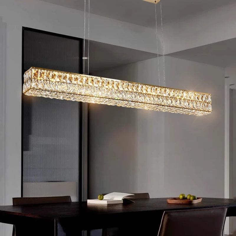 Rectangle Two Layer Gold Crystal LED chandelier