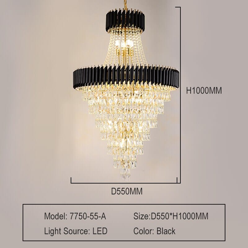 Vancard Modern Duplex Black Crystal Chandelier