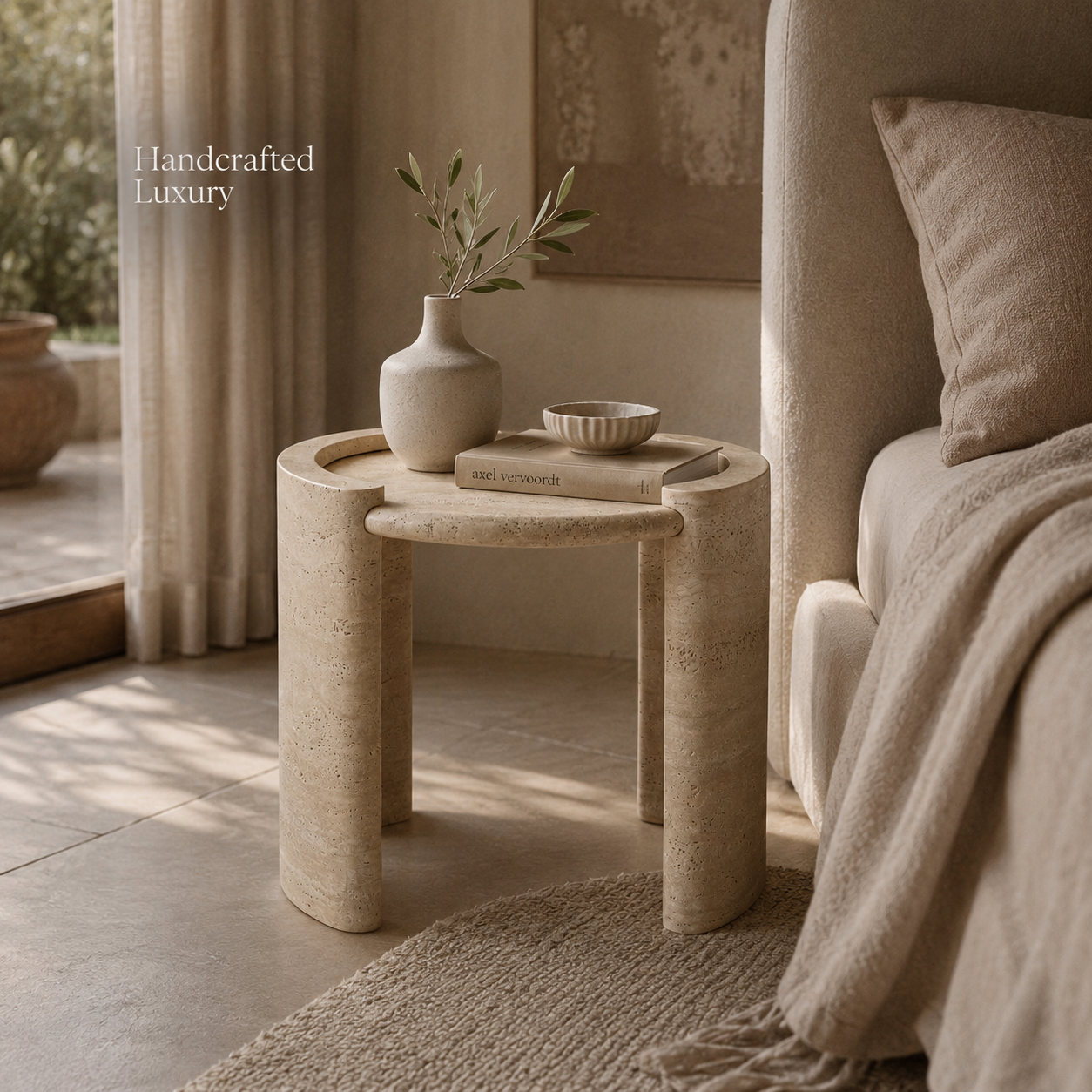 Elvane Travertine Side Table