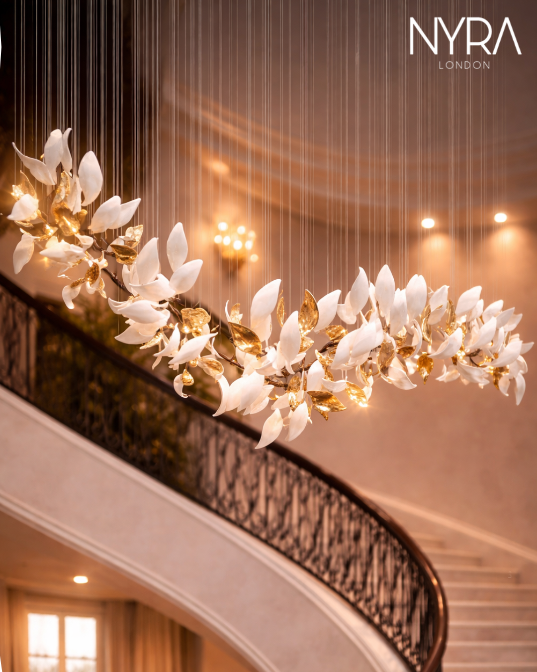 White & Gold Leaf Chandelier