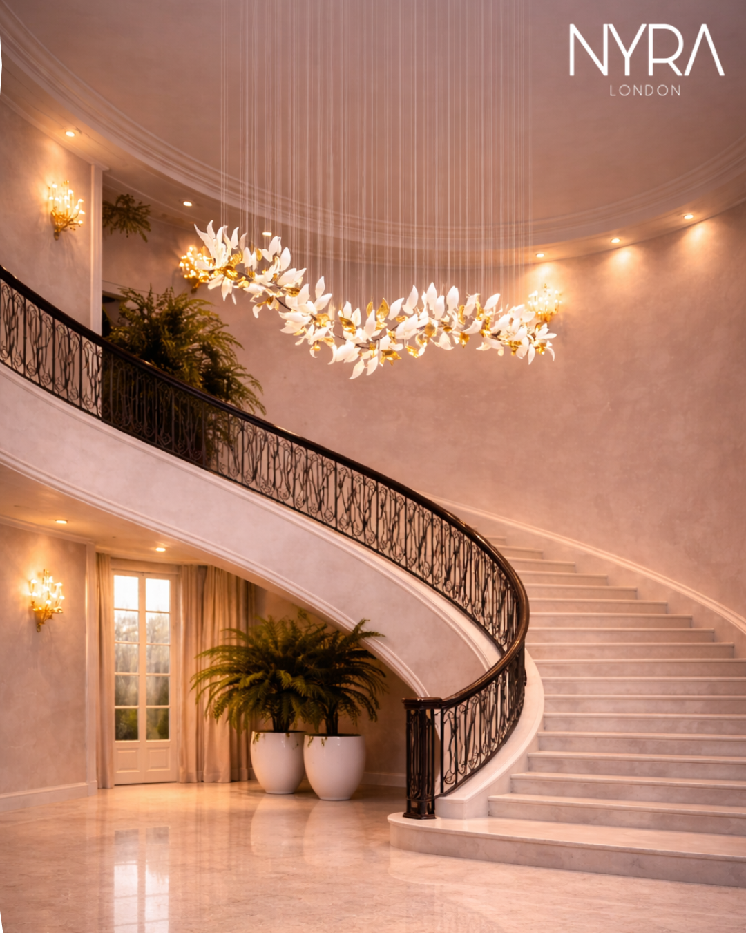 White & Gold Leaf Chandelier